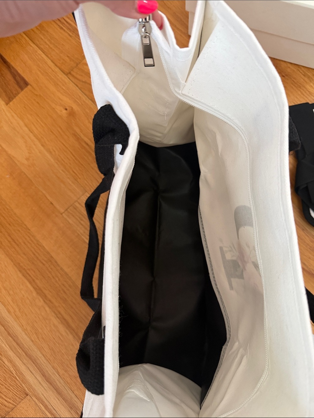 NWT - Canvas Floral Initial Tote Bag - Black & White - Picture 2 of 5